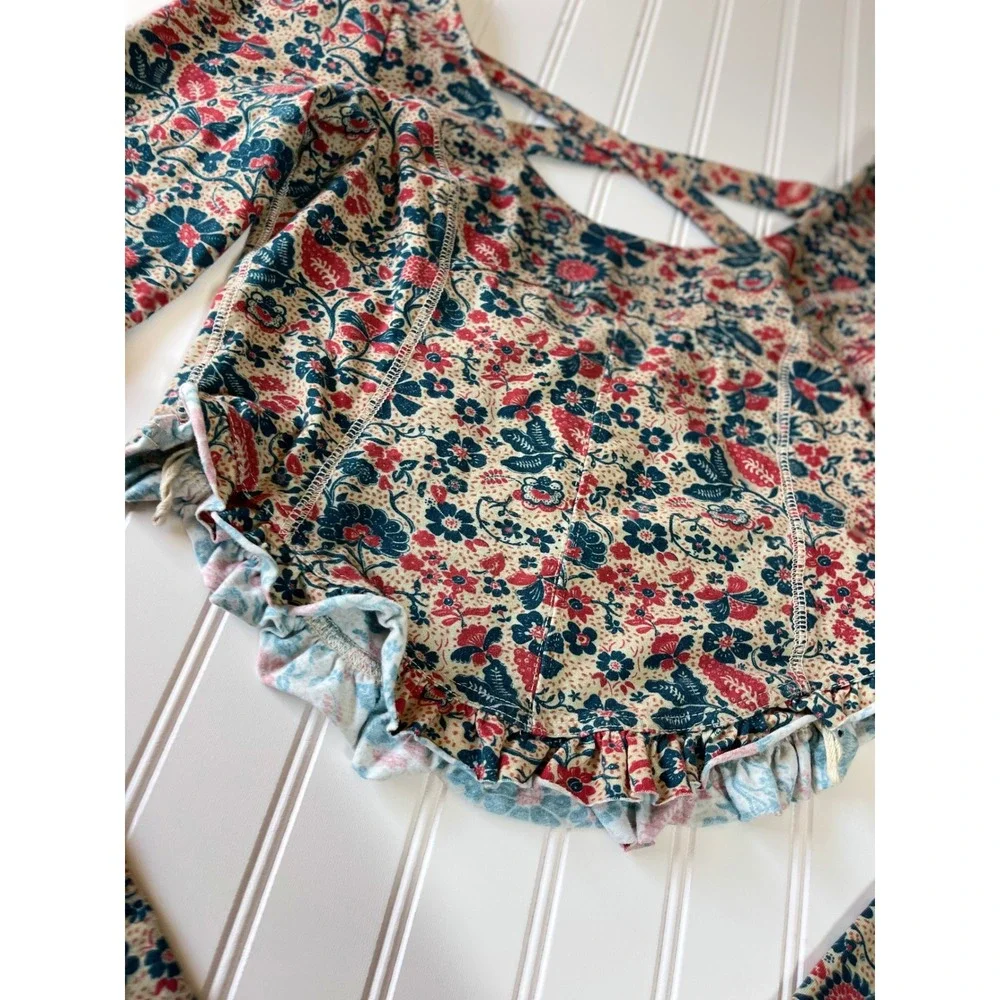 Free People Melanie Long Sleeve Top Floral Long Sleeve Ruffle Crop Back Cross M
